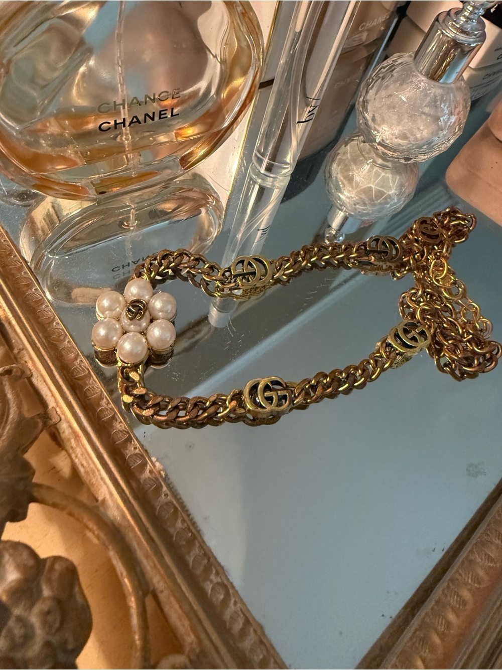 Macy's Gold Chain Necklace with Pearl Flower Pendant - Picture 2 of 7